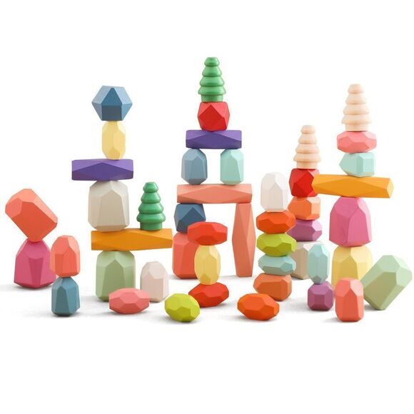 OESSUF Stacking Rocks 48Pcs Stacking Rocks Balancing Stacking Stones Wooden Sta - Picture 1 of 7